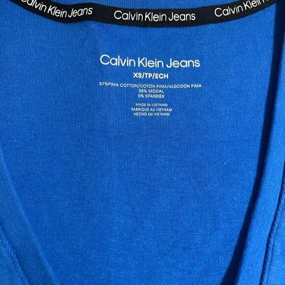 Calvin Klein Jeans Women's Cap-Sleeve V-Neck Bodysuit - Blue, Size XS, NWT - Picture 4 of 12